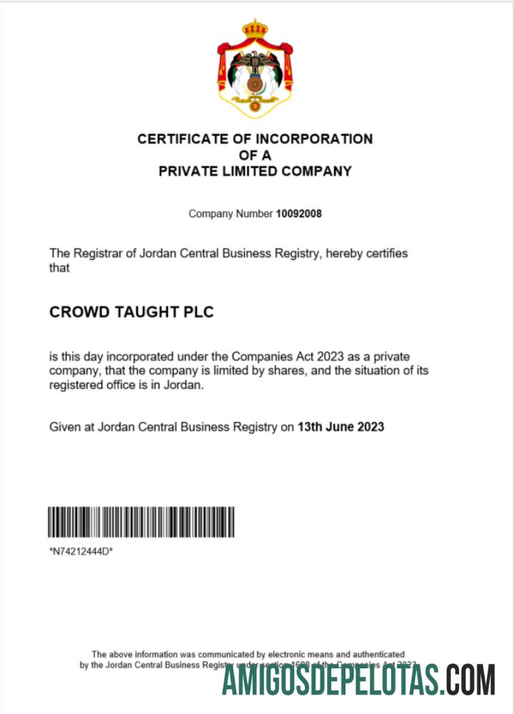 Certificado de registro da Jordânia para download, modelo Word e PDF